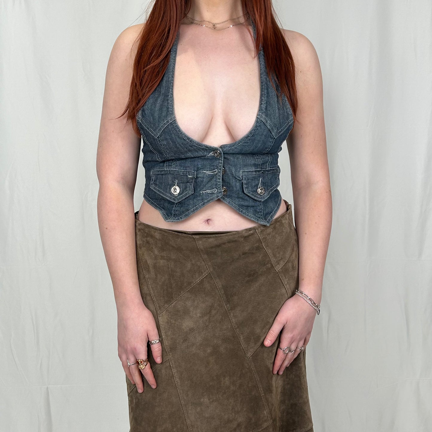 Vintage y2k style denim waistcoat