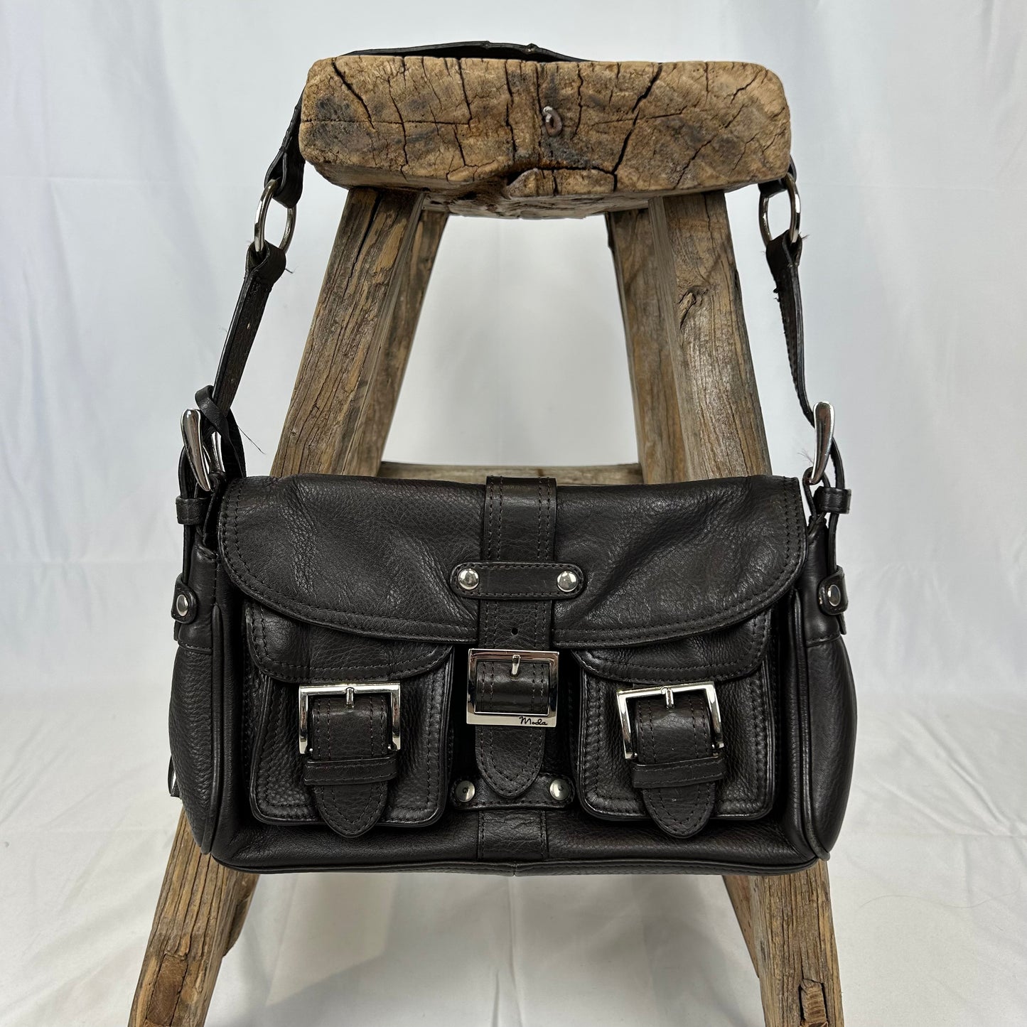 Vintage y2k style brown leather shoulder bag
