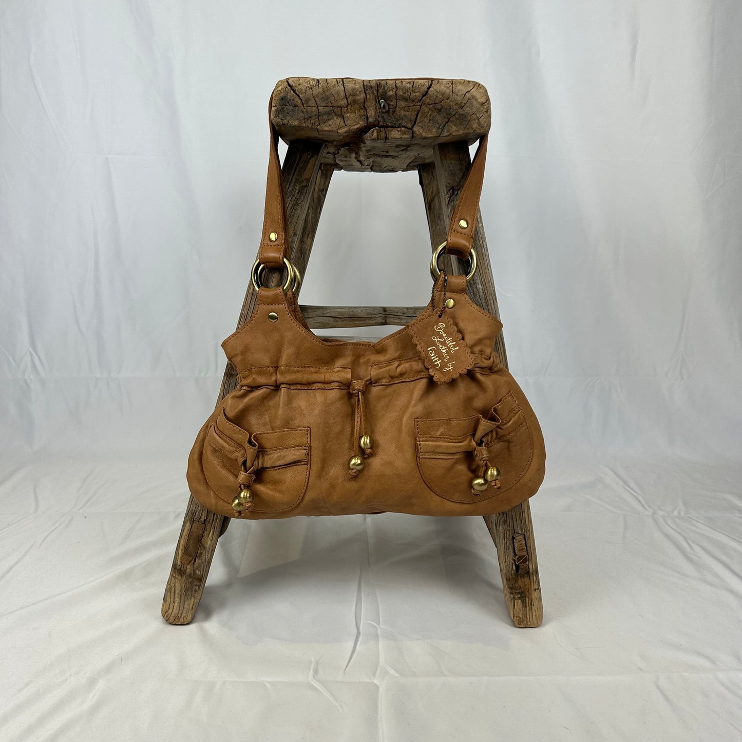 Vintage y2k style tan small soft leather shoulder bag