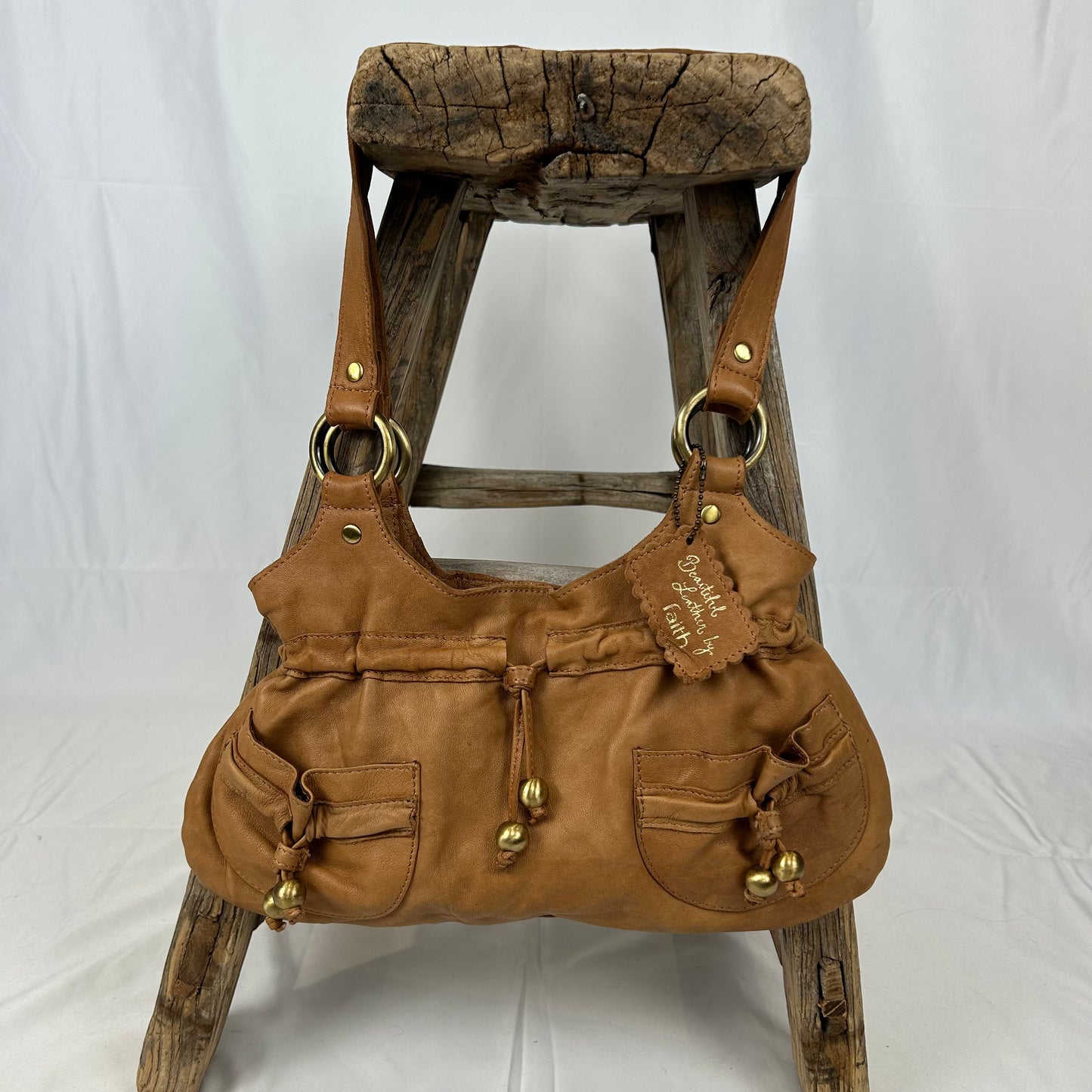 Vintage y2k style tan small soft leather shoulder bag