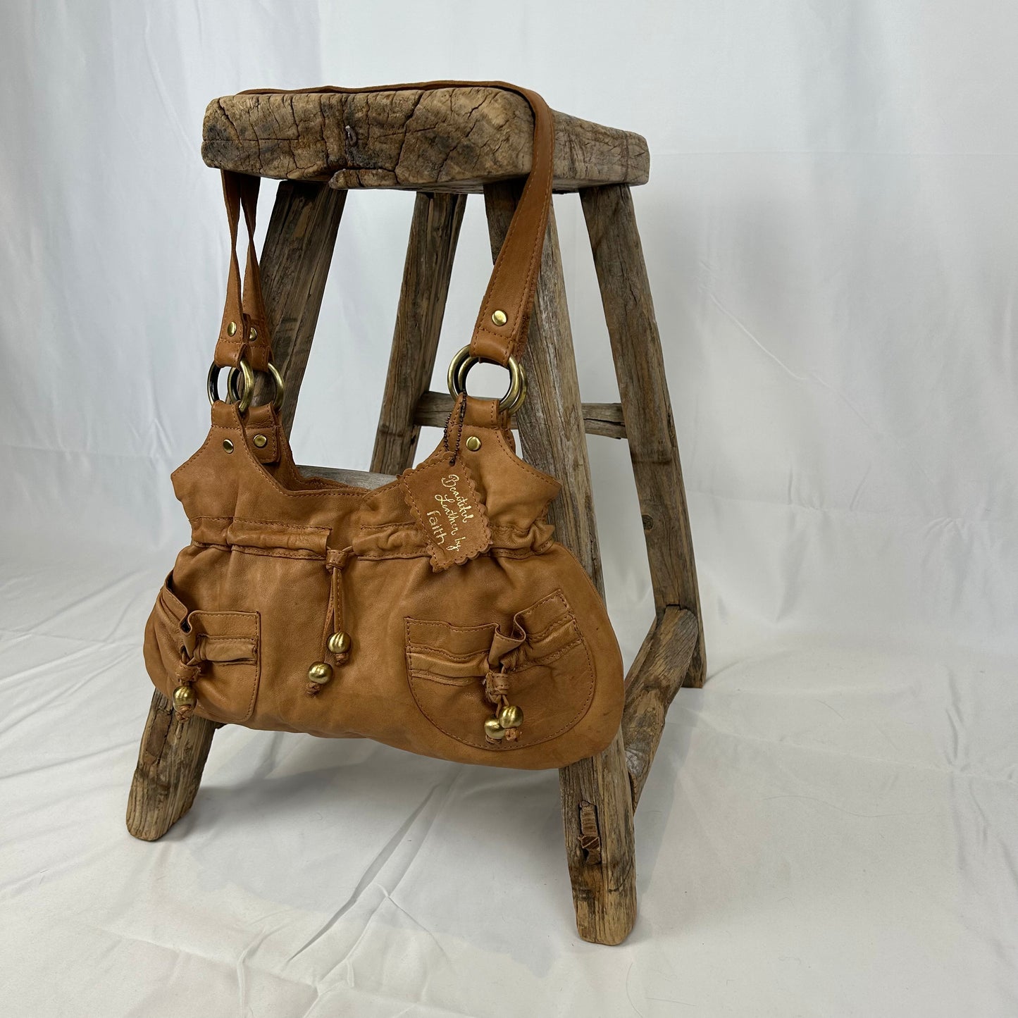 Vintage y2k style tan small soft leather shoulder bag