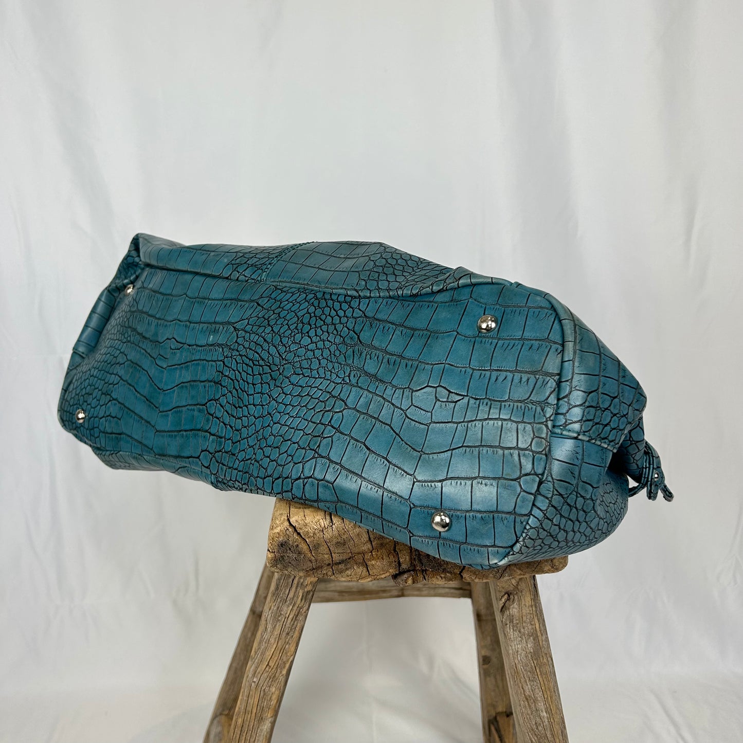 Vintage y2k style blue faux leather mock croc print shoulder bag
