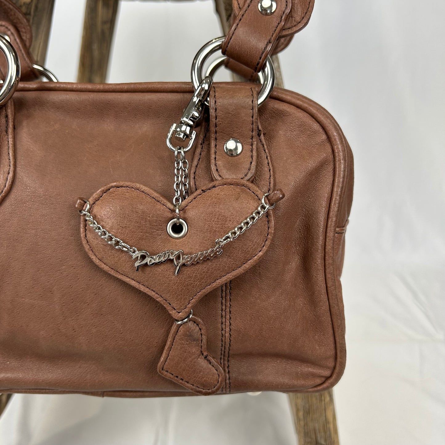 Vintage y2k style brown leather shoulder bag