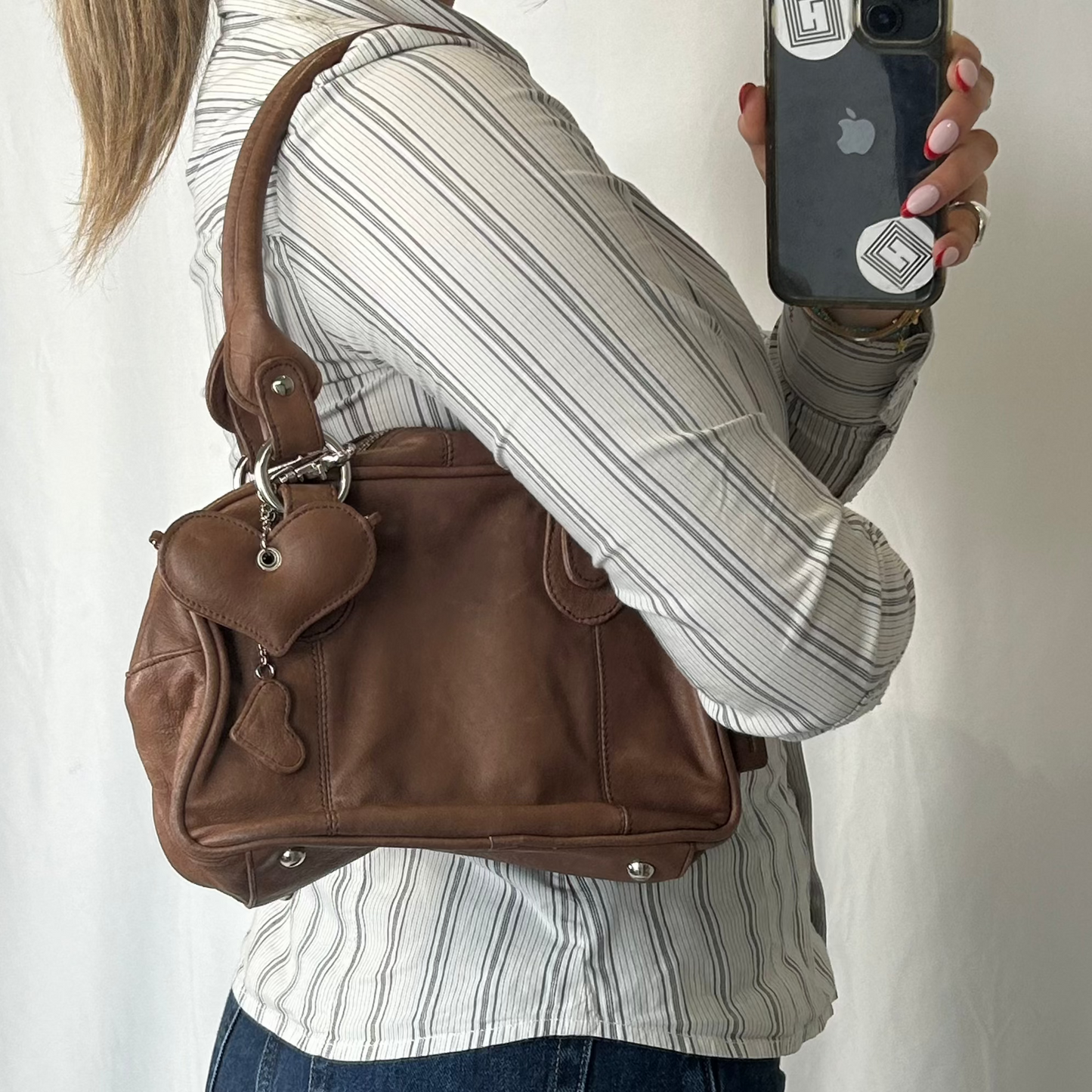 Vintage y2k style brown leather shoulder bag
