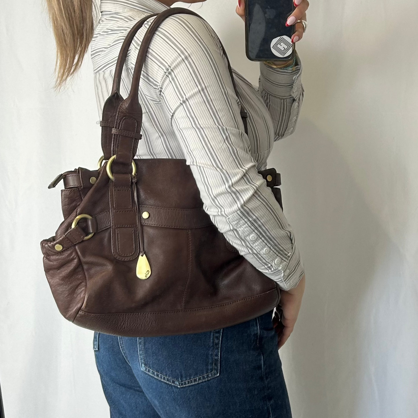 Vintage y2k style brown leather shoulder bag