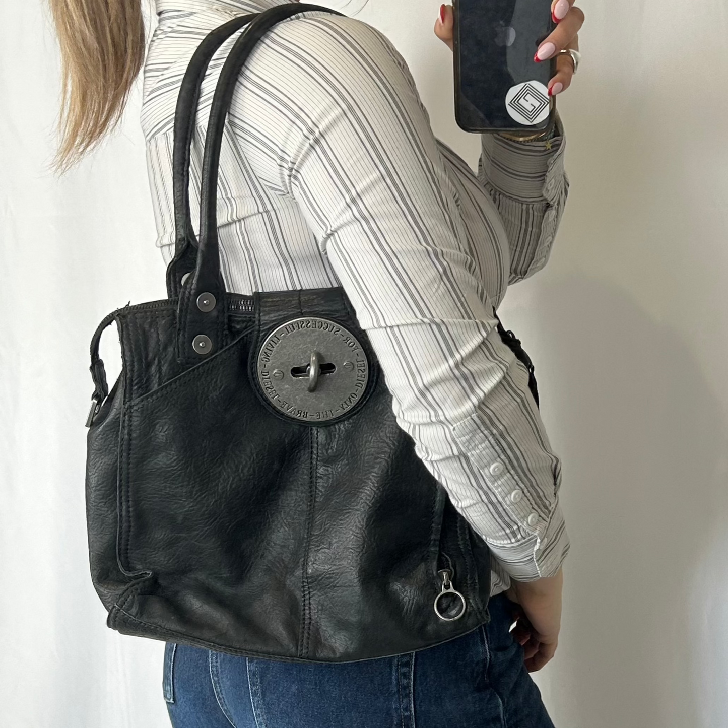 Vintage y2k style black leather shoulder bag