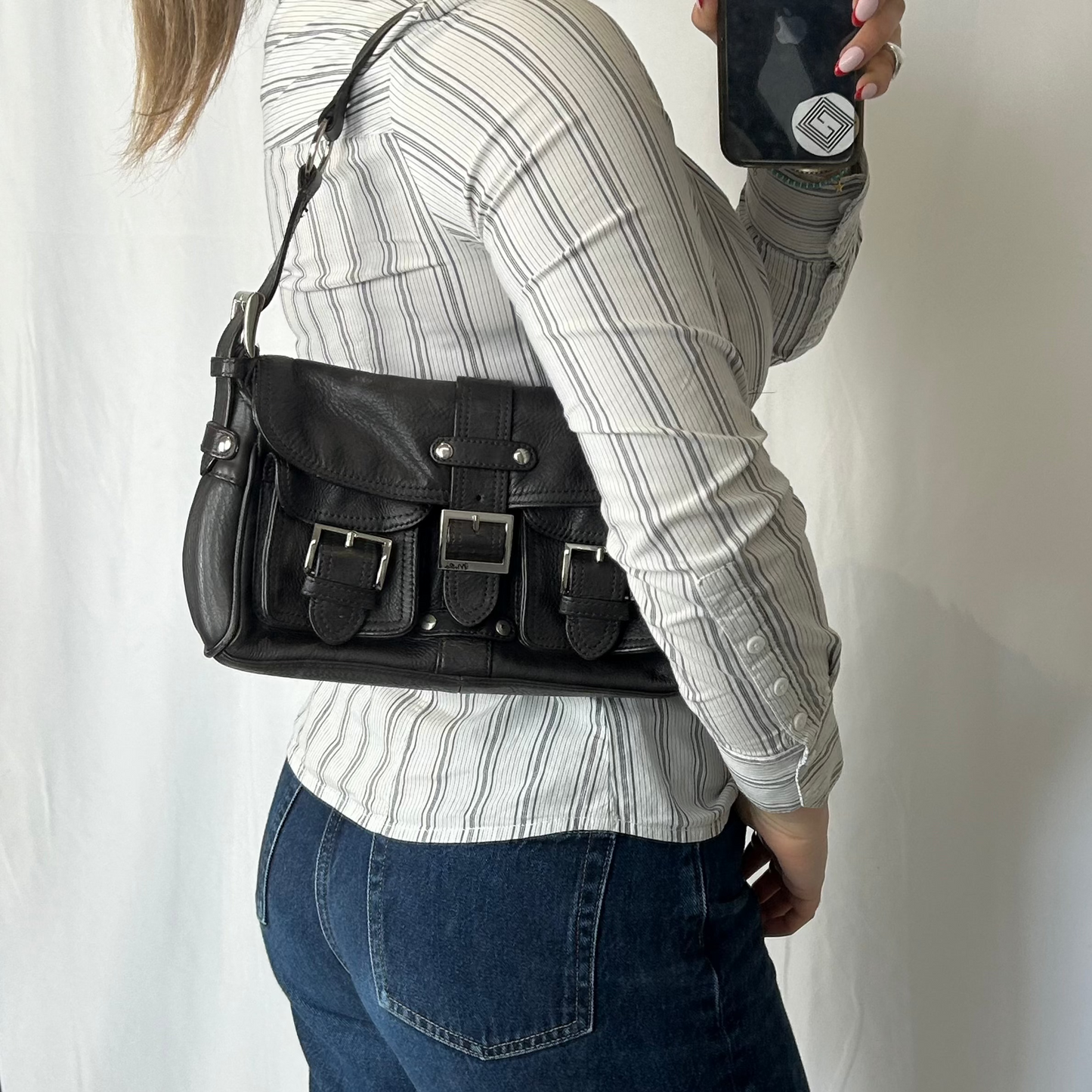 Vintage y2k style brown leather shoulder bag