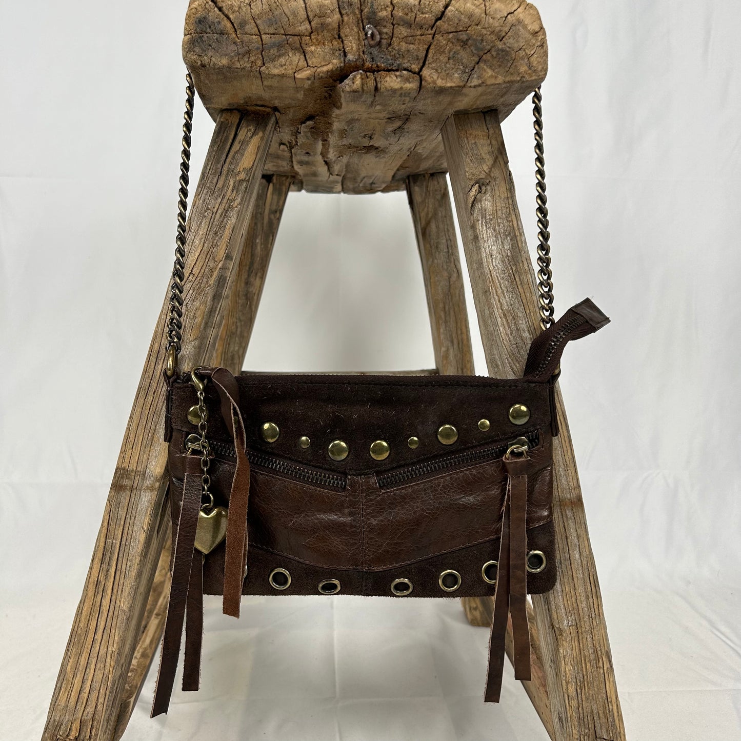 Vintage y2k style brown studded small leather shoulder bag