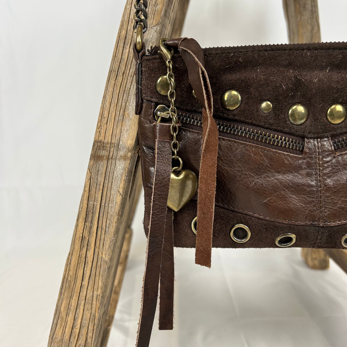 Vintage y2k style brown studded small leather shoulder bag