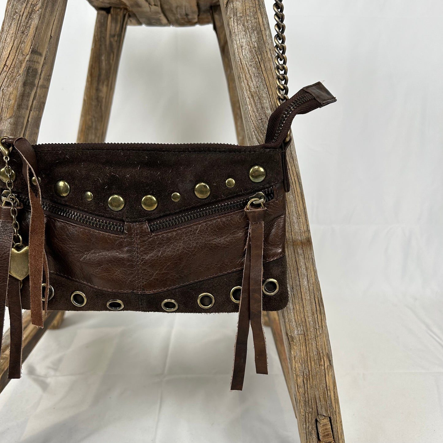 Vintage y2k style brown studded small leather shoulder bag