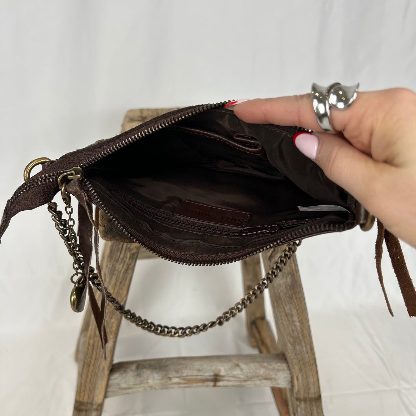 Vintage y2k style brown studded small leather shoulder bag