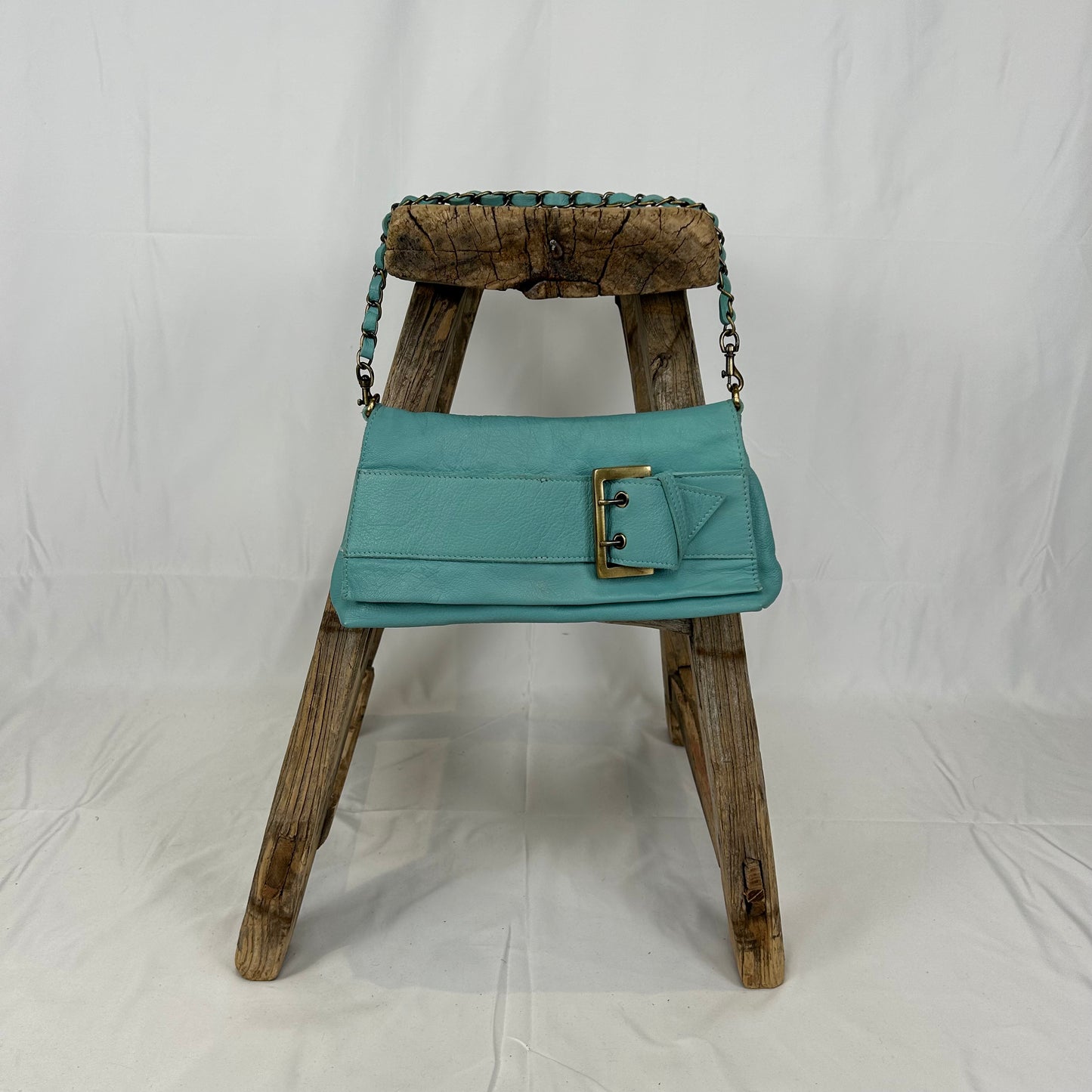 Vintage y2k style blue buckle leather shoulder bag