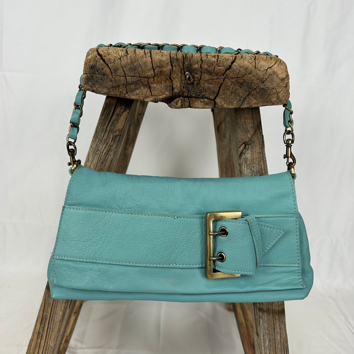 Vintage y2k style blue buckle leather shoulder bag