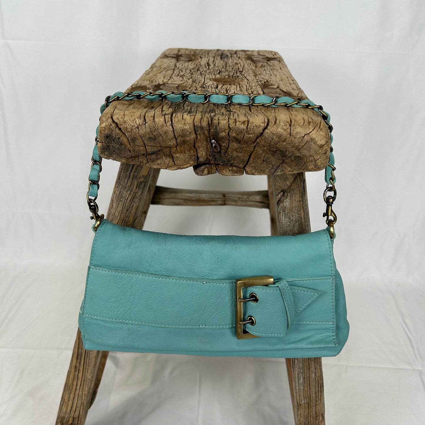 Vintage y2k style blue buckle leather shoulder bag