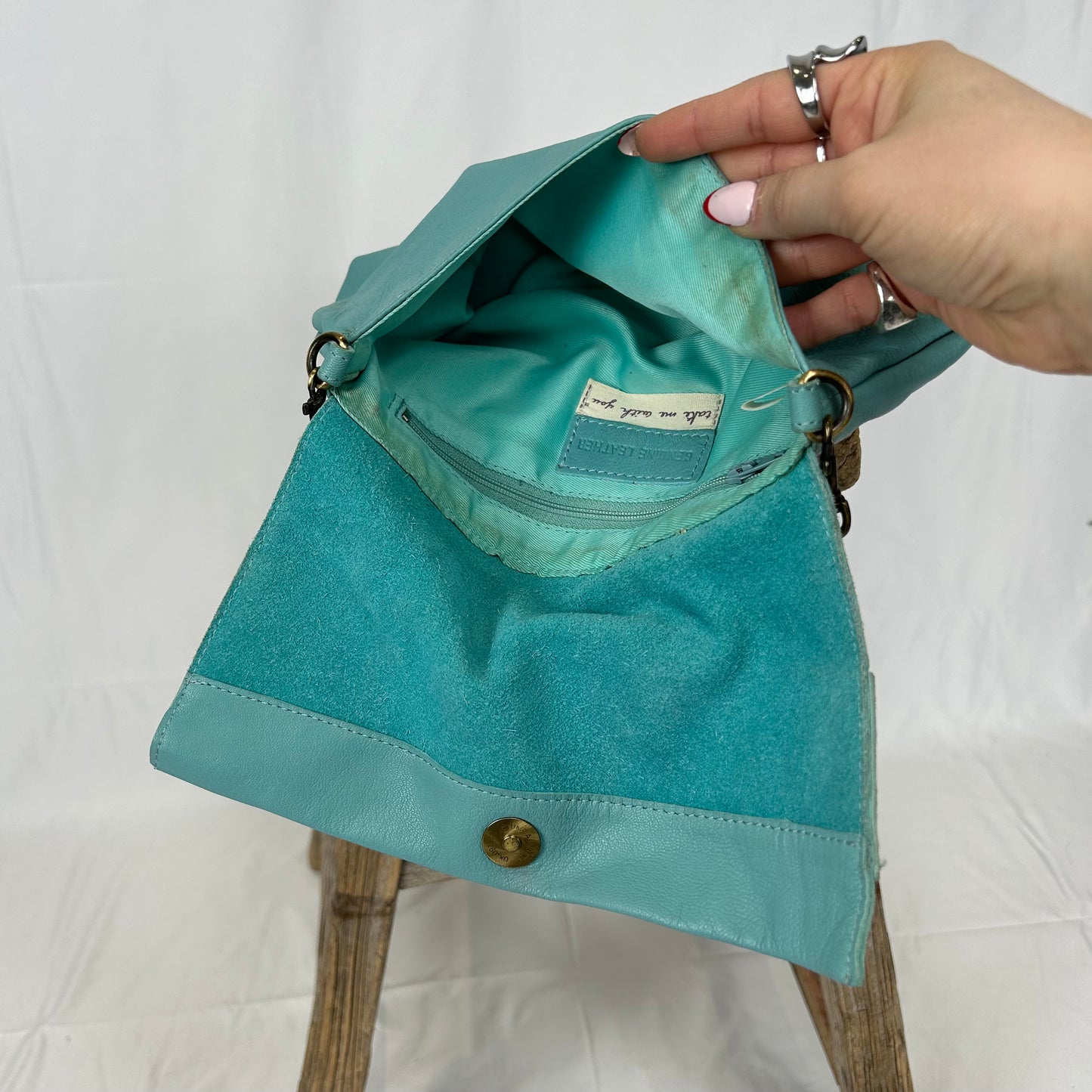 Vintage y2k style blue buckle leather shoulder bag
