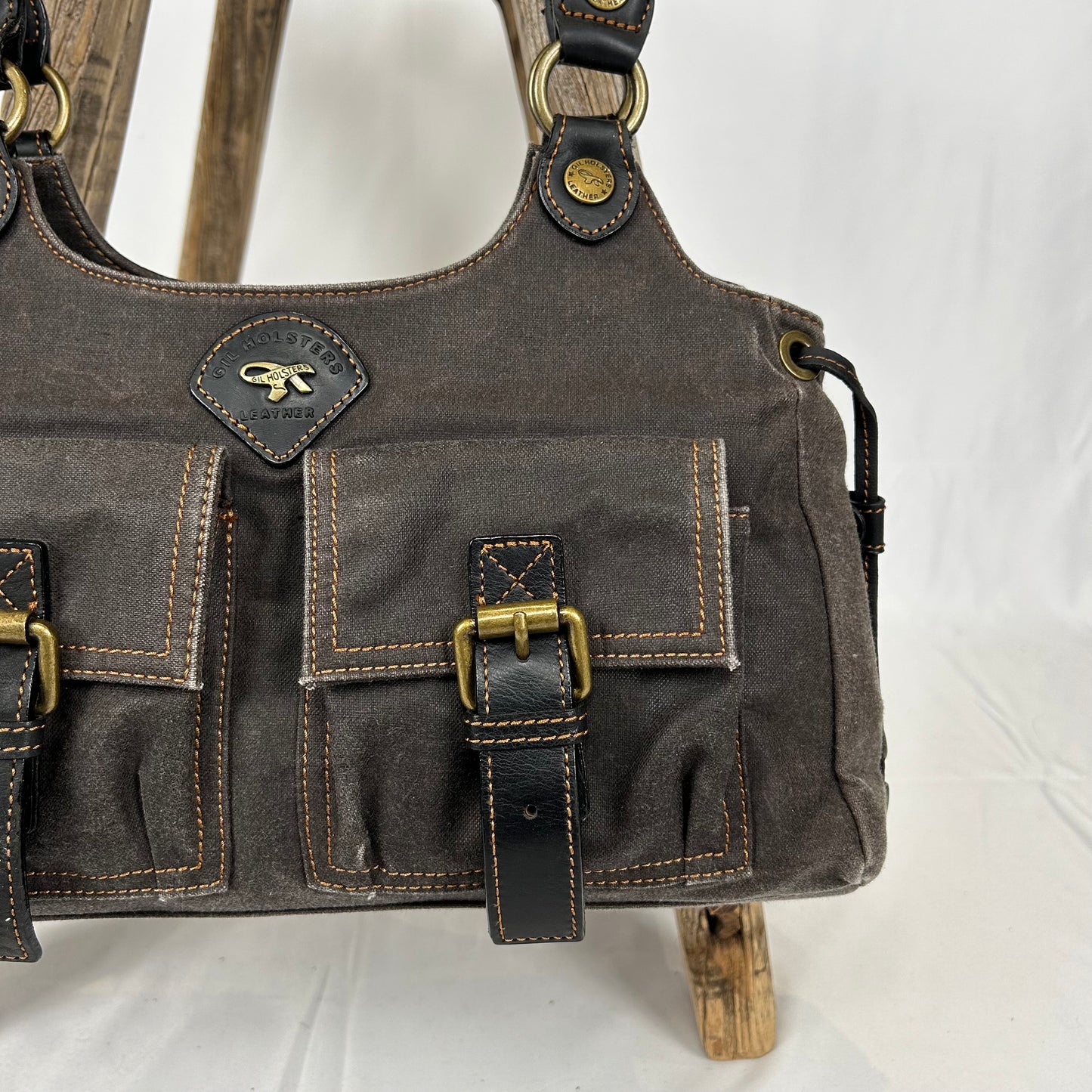 Vintage y2k style brown utility leather shoulder bag