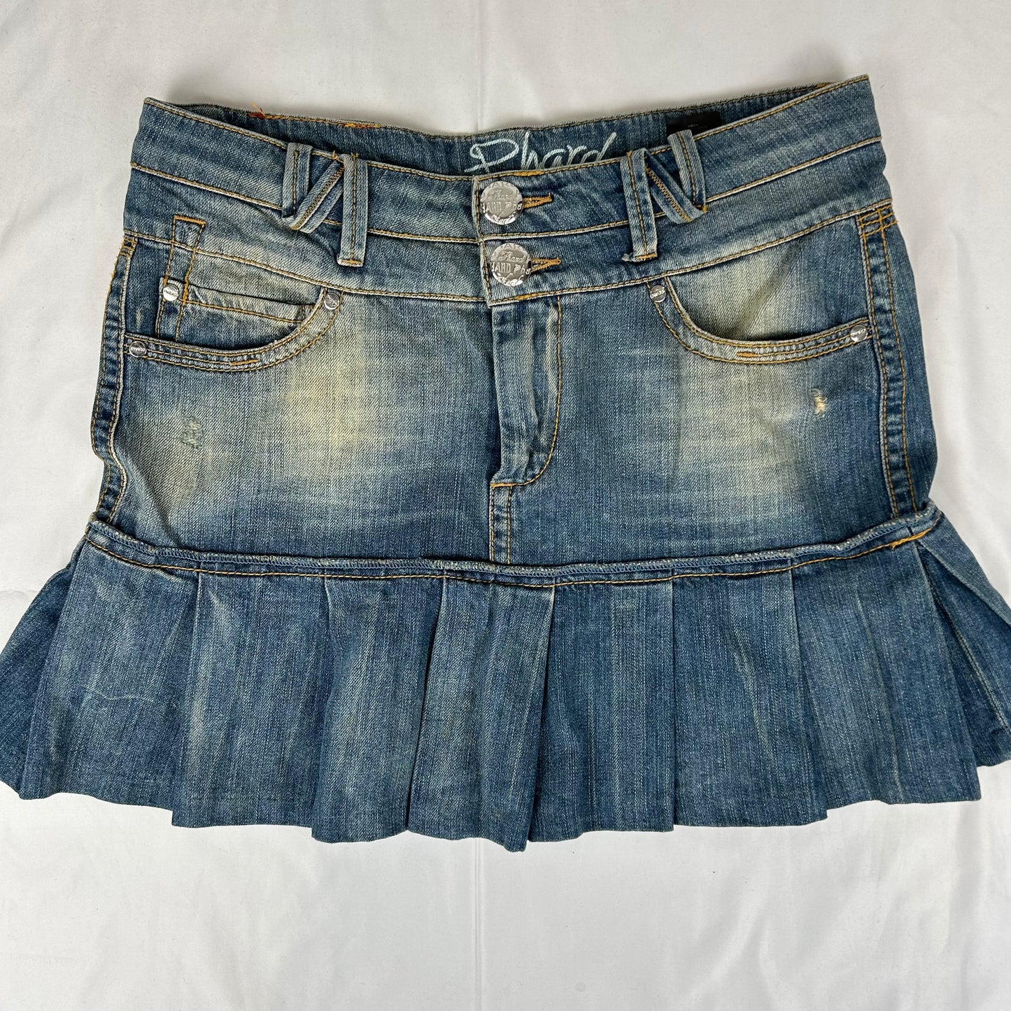 Vintage y2k style mid wash denim pleated mini skirt