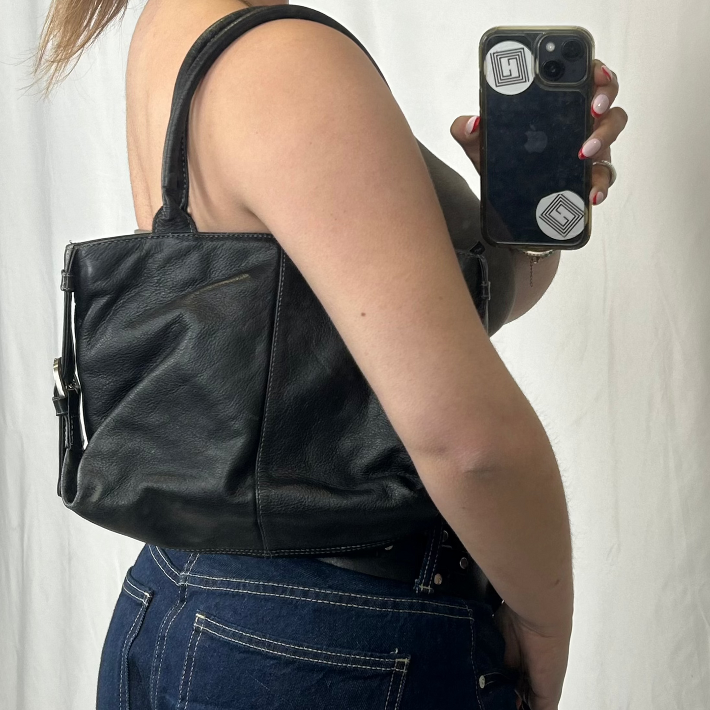 Vintage y2k style black leather shoulder bag