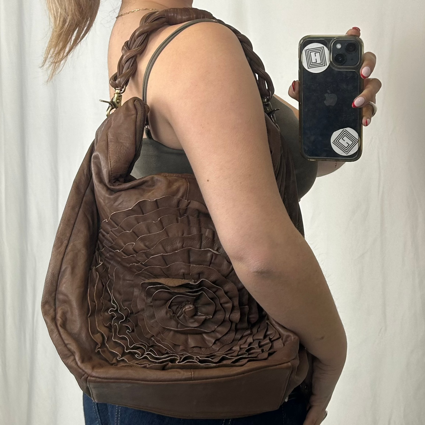 Vintage y2k style brown slouchy soft hobo shoulder bag
