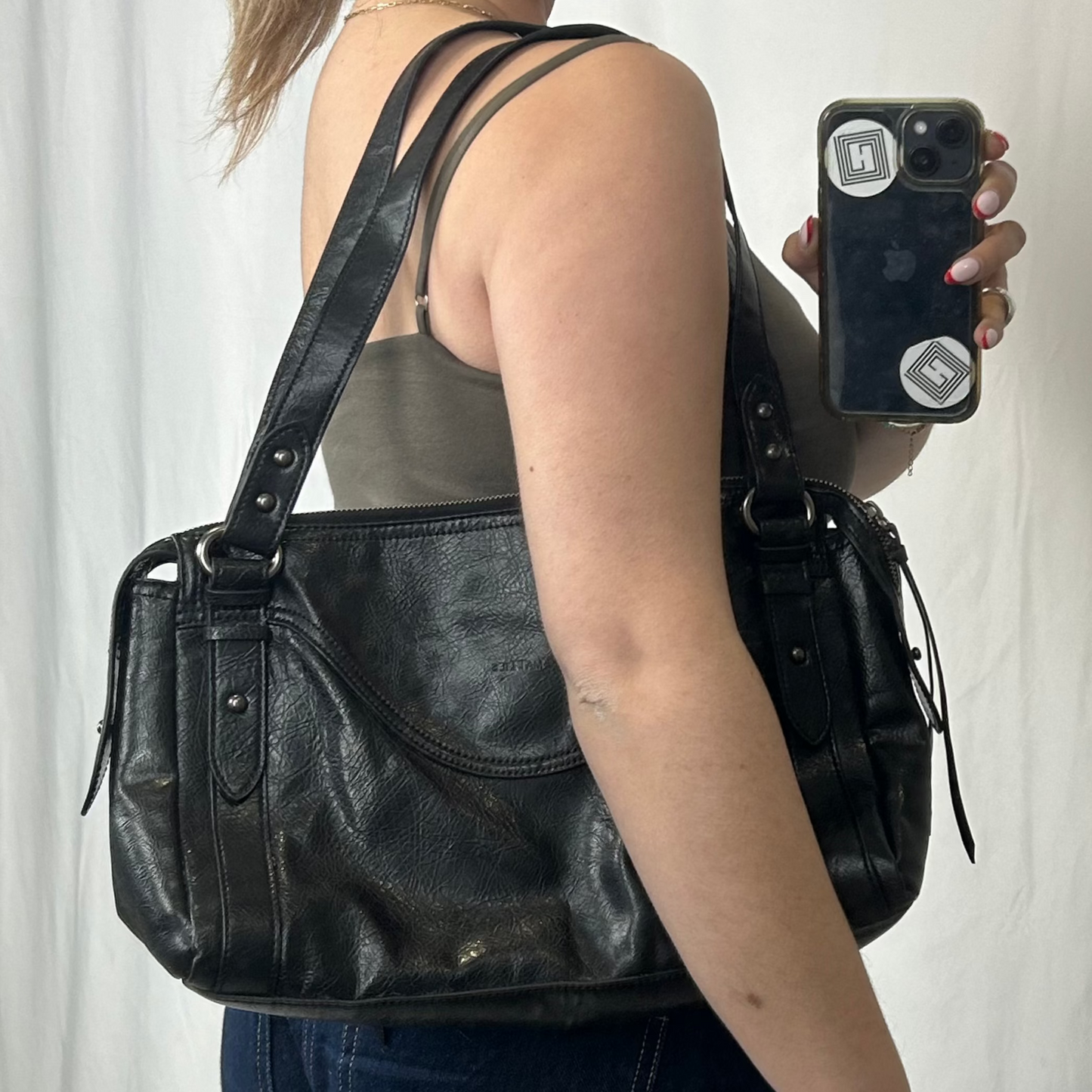 Vintage y2k style black leather shoulder bag