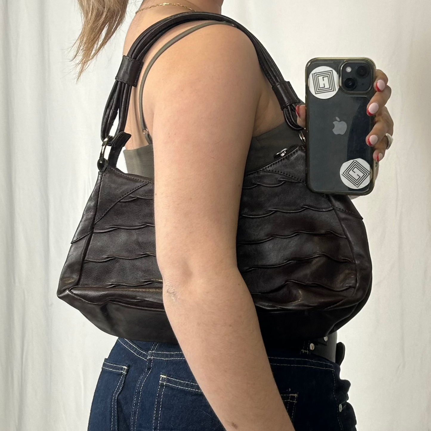 Vintage y2k style brown textured leather shoulder bag