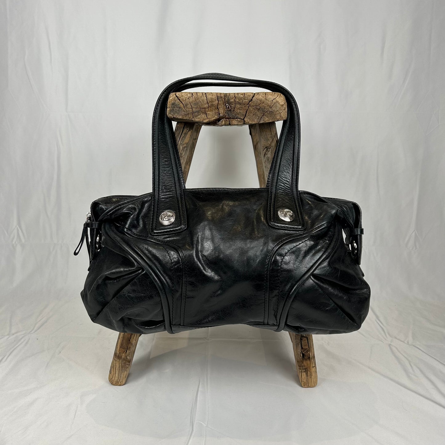 Vintage y2k style black leather shoulder bag
