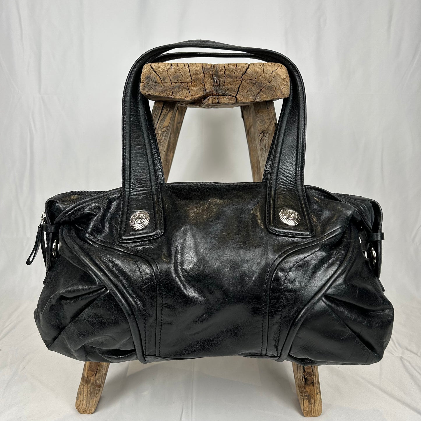 Vintage y2k style black leather shoulder bag