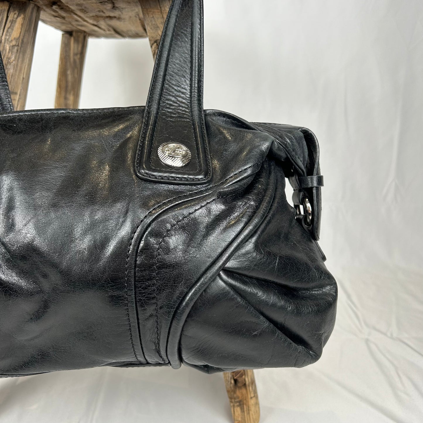 Vintage y2k style black leather shoulder bag