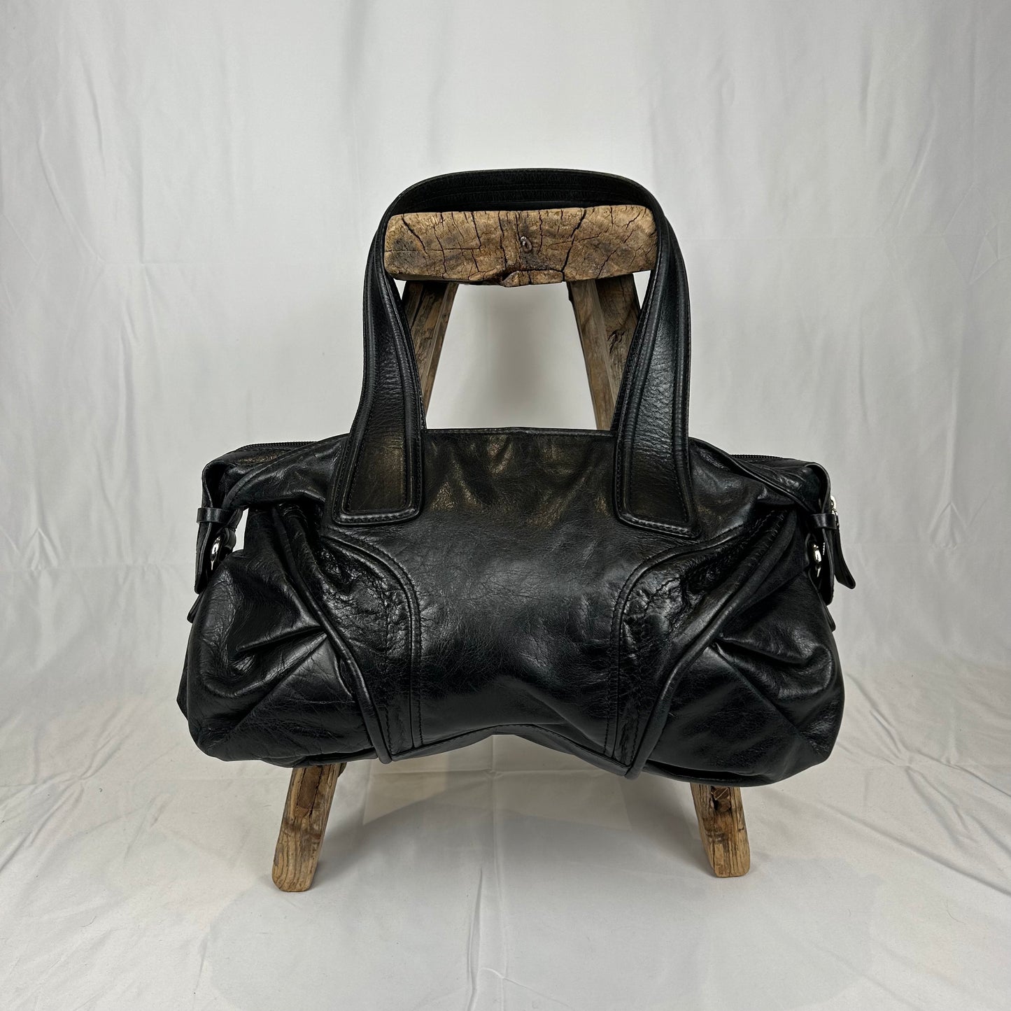 Vintage y2k style black leather shoulder bag