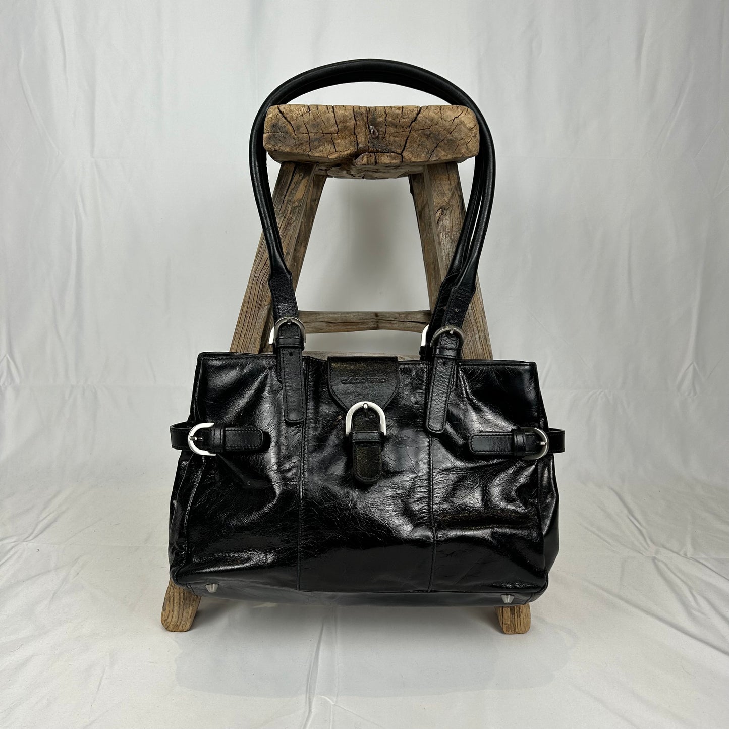 Vintage y2k style black leather shoulder bag