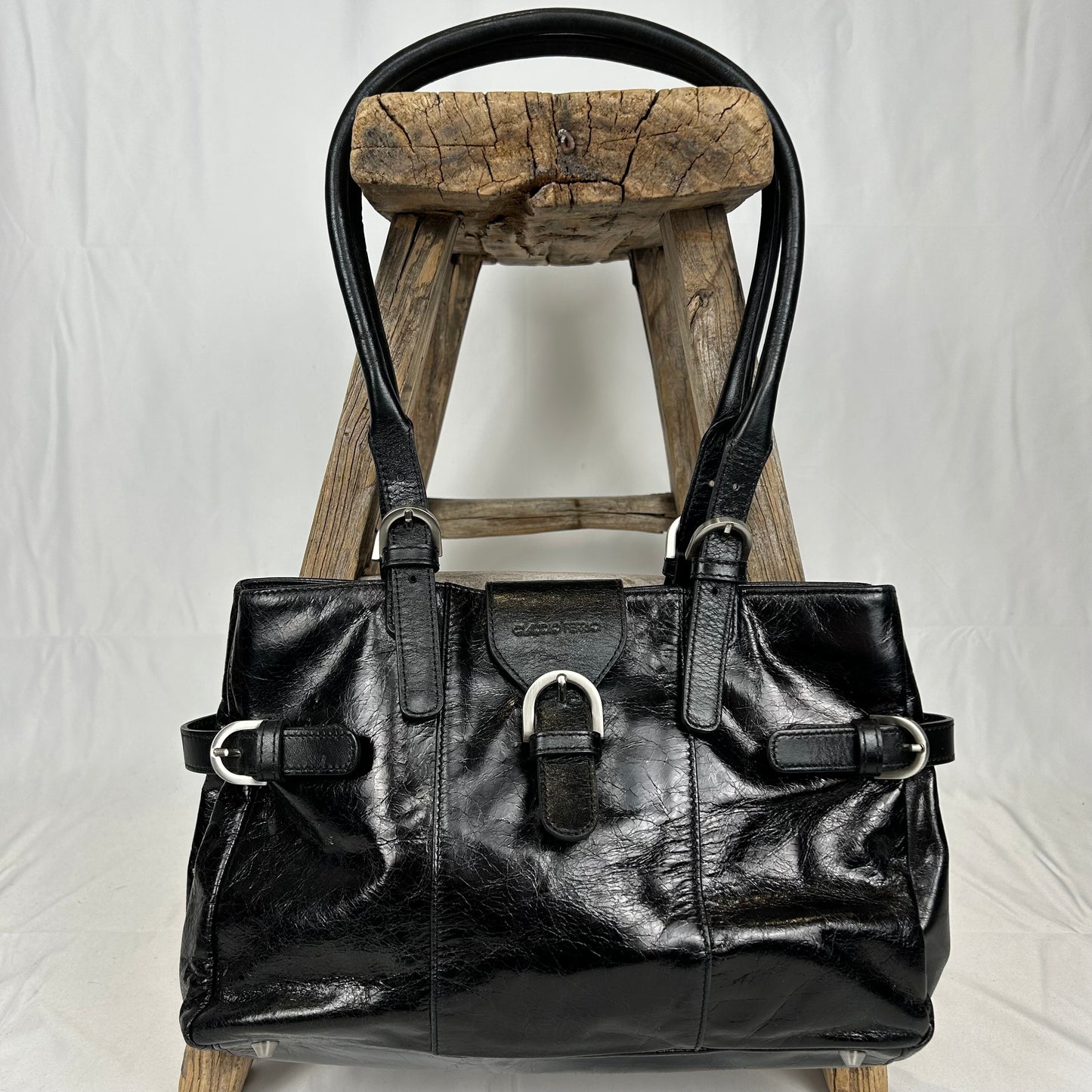 Vintage y2k style black leather shoulder bag