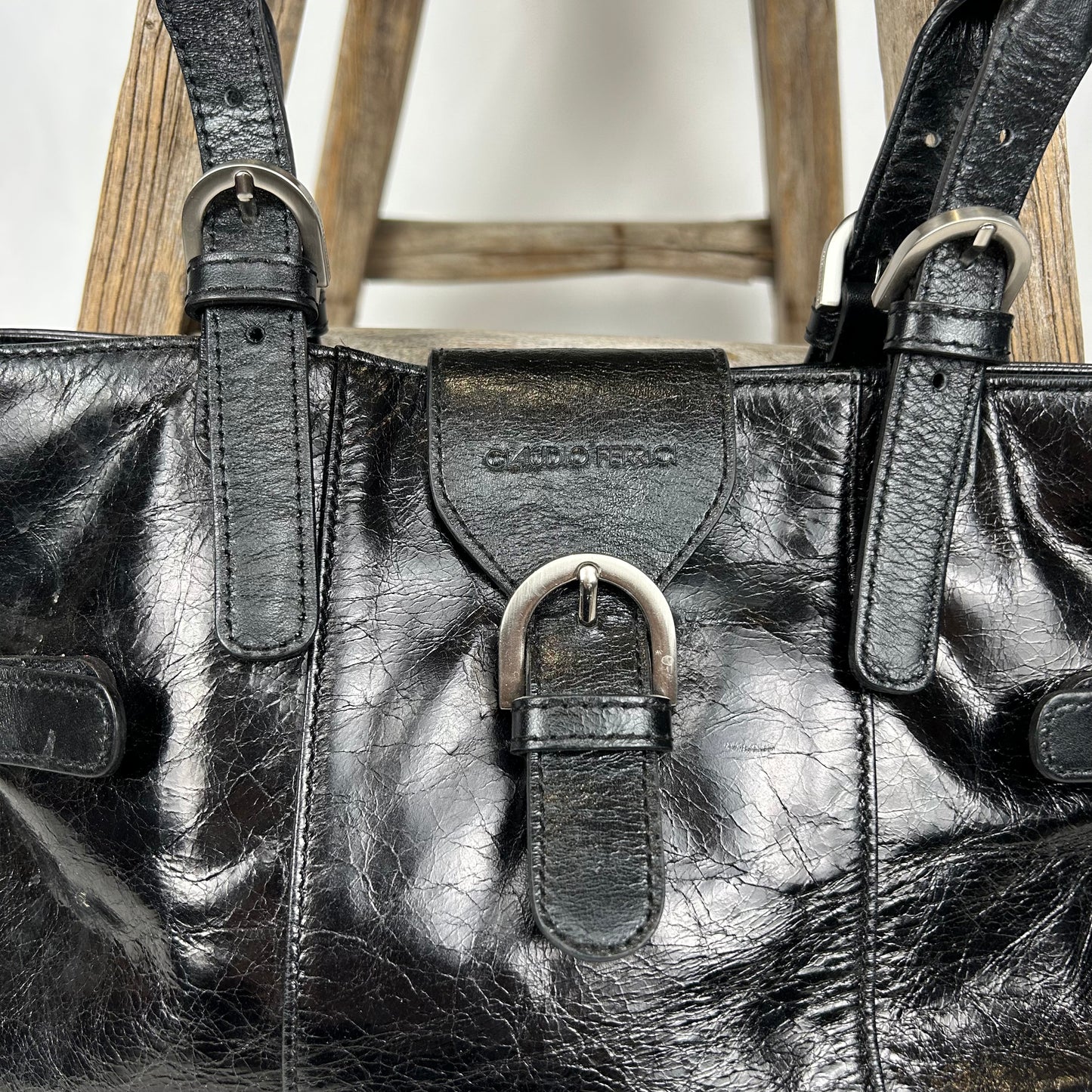 Vintage y2k style black leather shoulder bag
