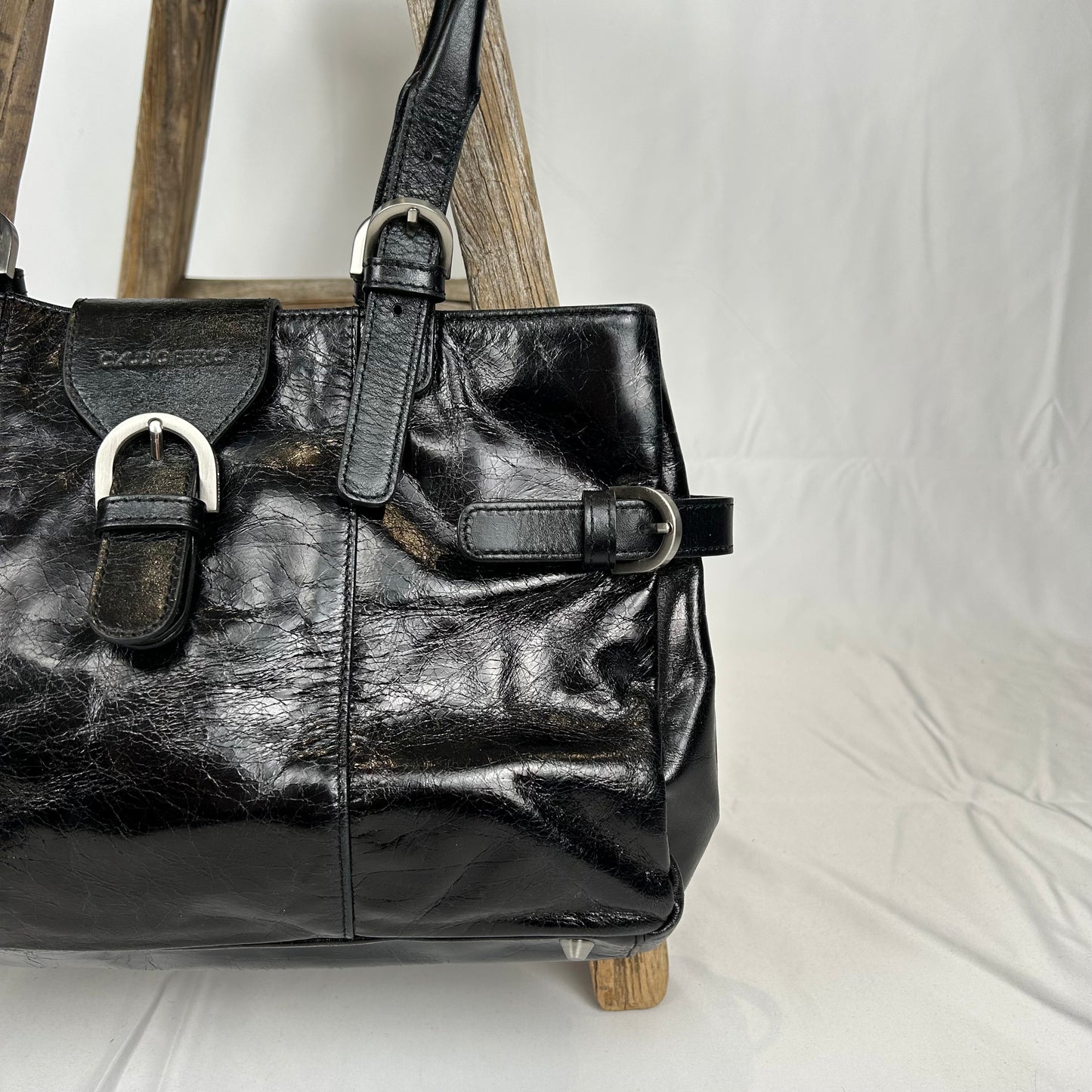 Vintage y2k style black leather shoulder bag