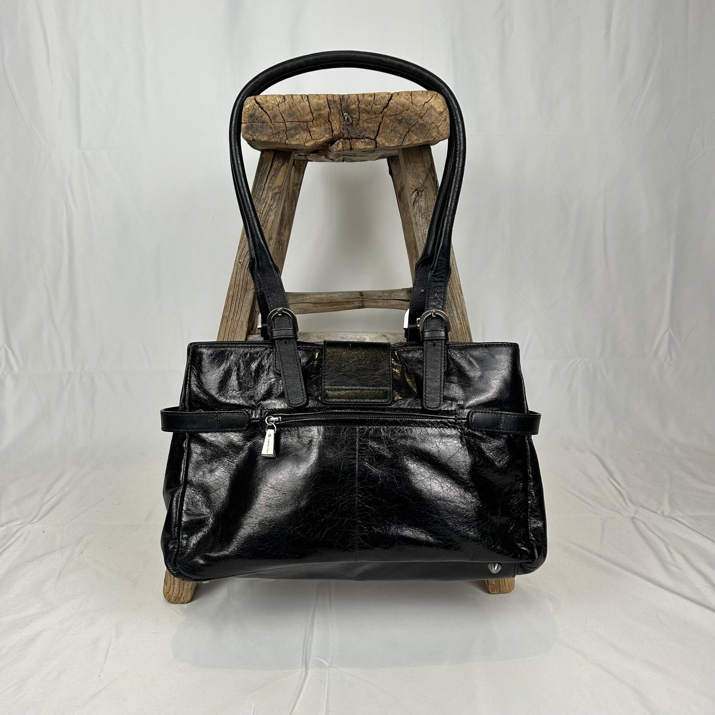 Vintage y2k style black leather shoulder bag