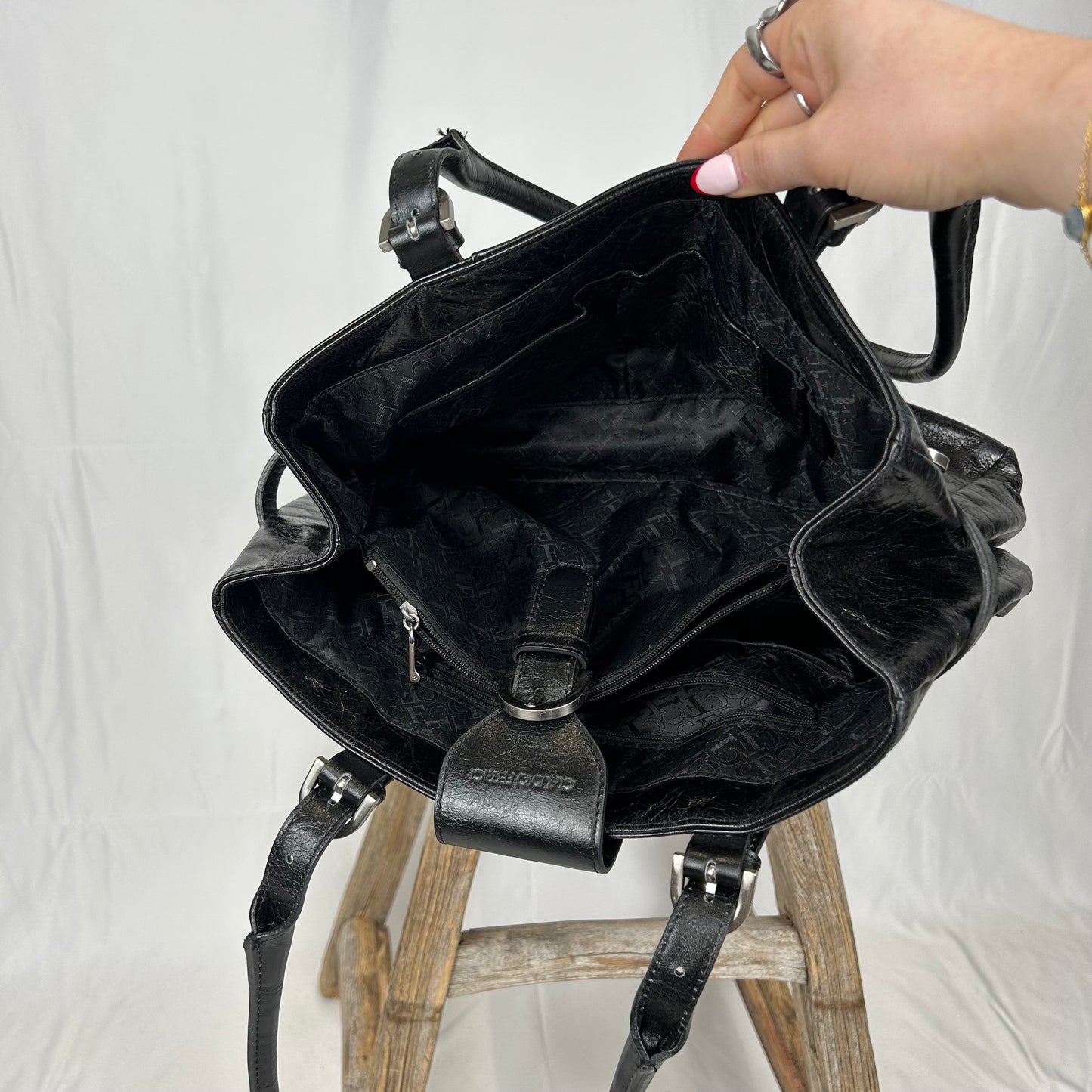 Vintage y2k style black leather shoulder bag