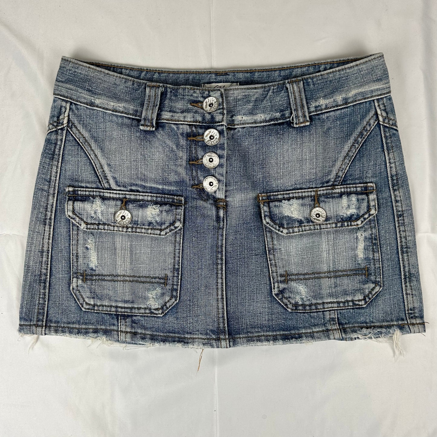 Vintage y2k style faded denim mini skirt