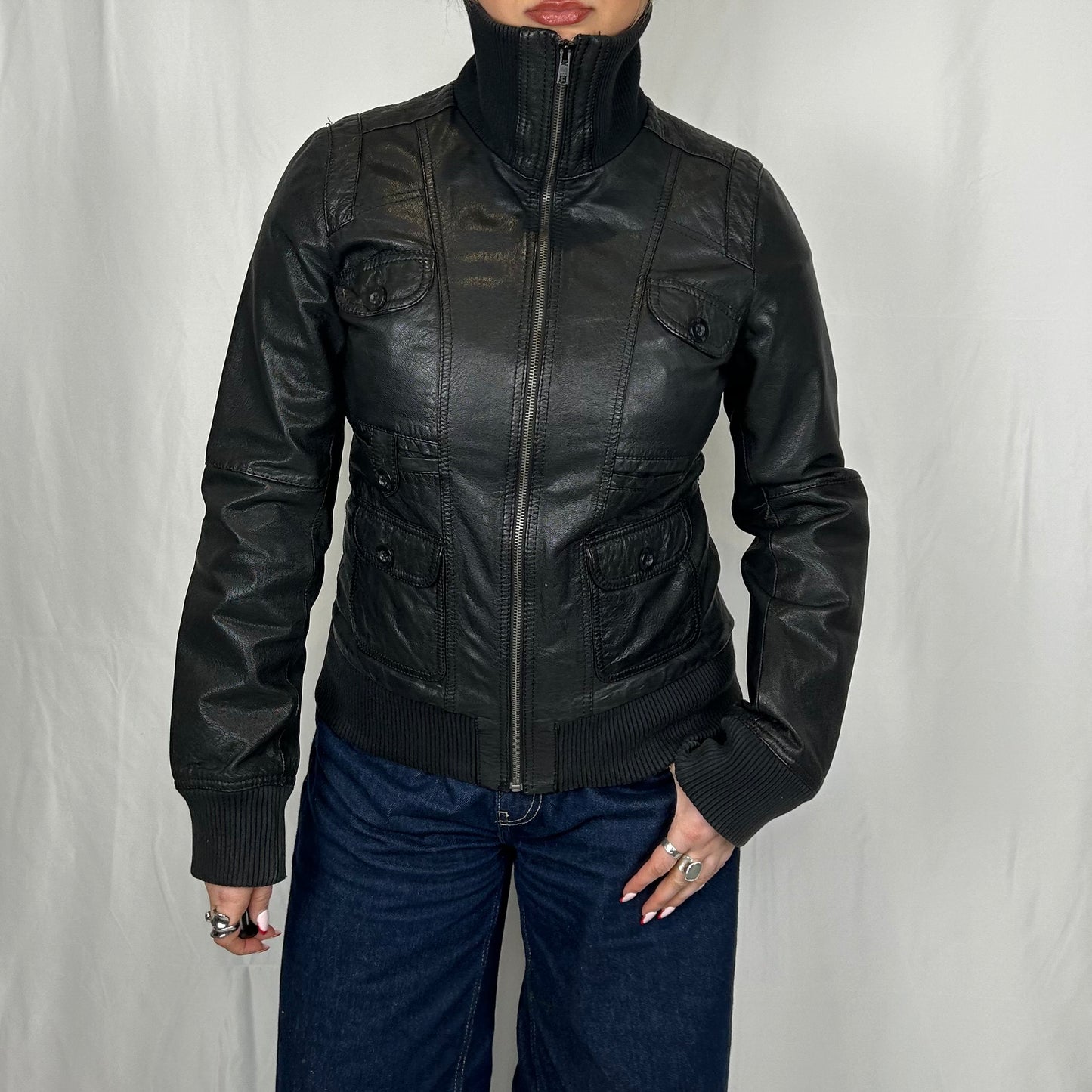 Vintage y2k style black leather jacket