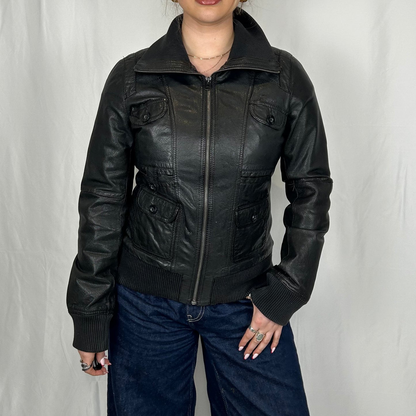 Vintage y2k style black leather jacket
