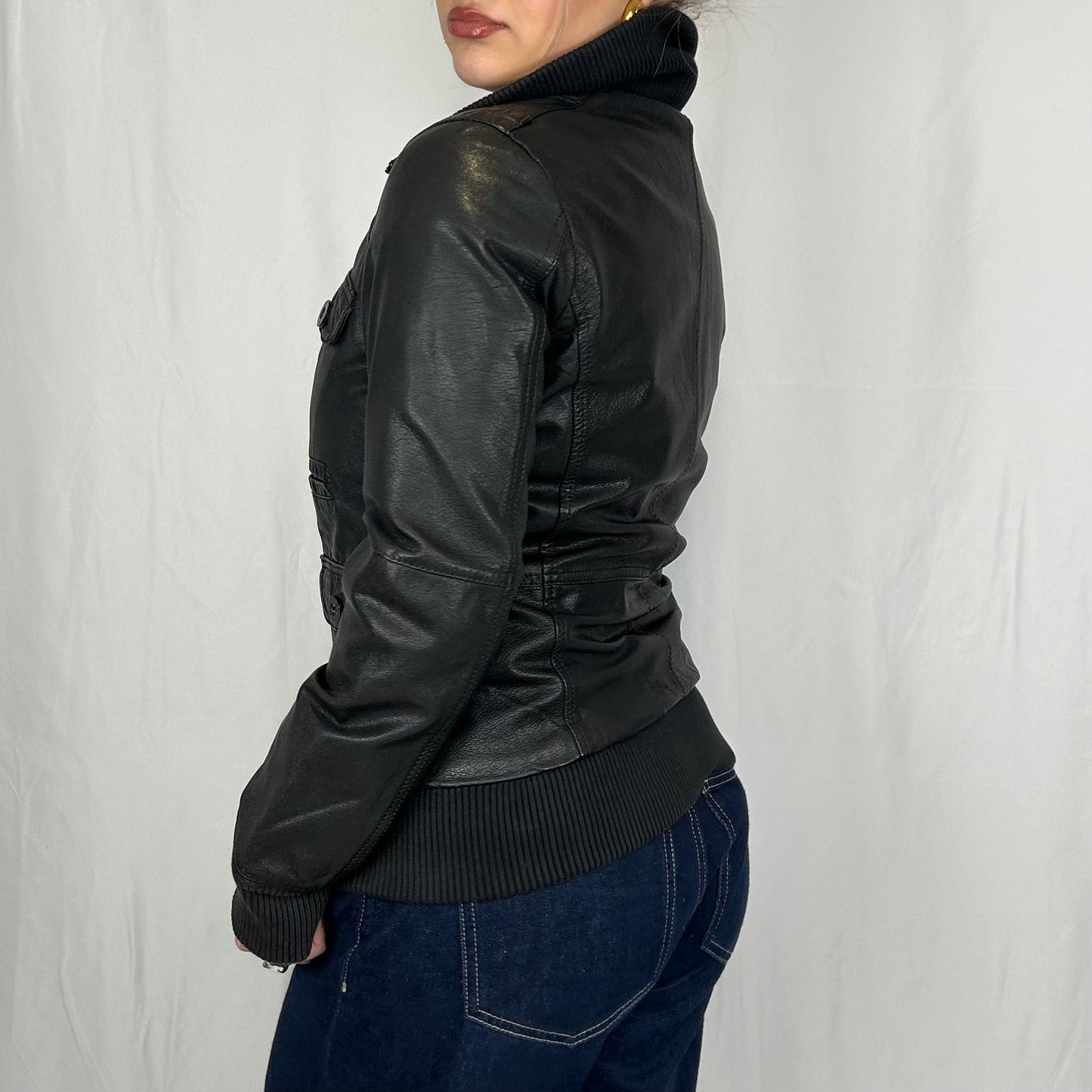 Vintage y2k style black leather jacket
