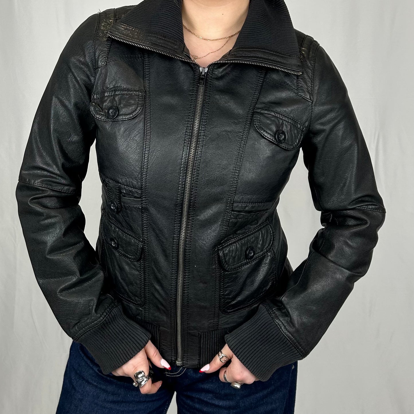 Vintage y2k style black leather jacket