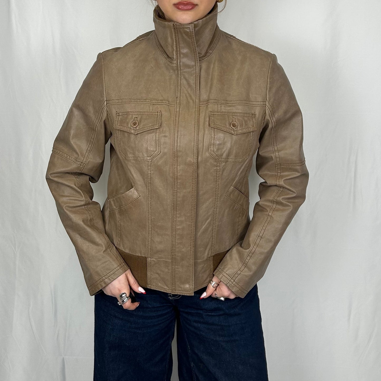 Vintage y2k style beige leather jacket