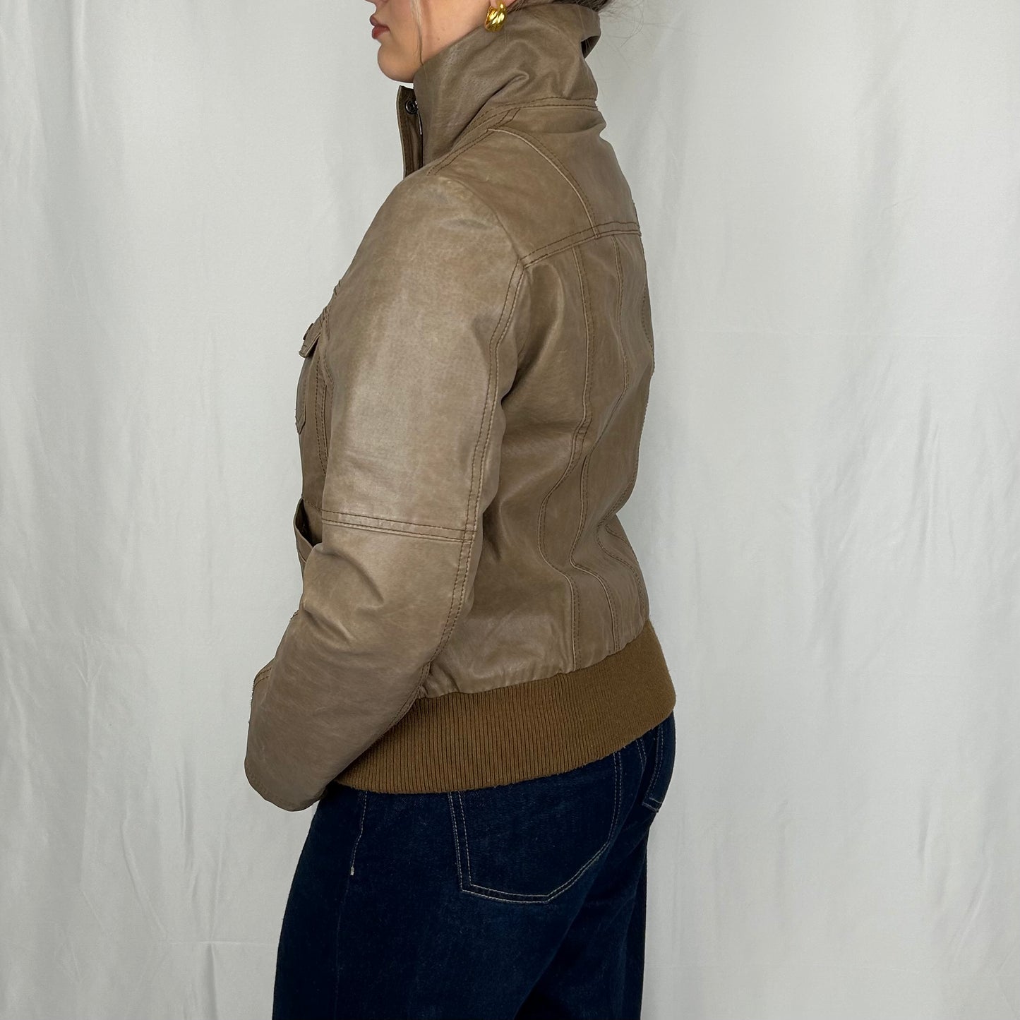 Vintage y2k style beige leather jacket