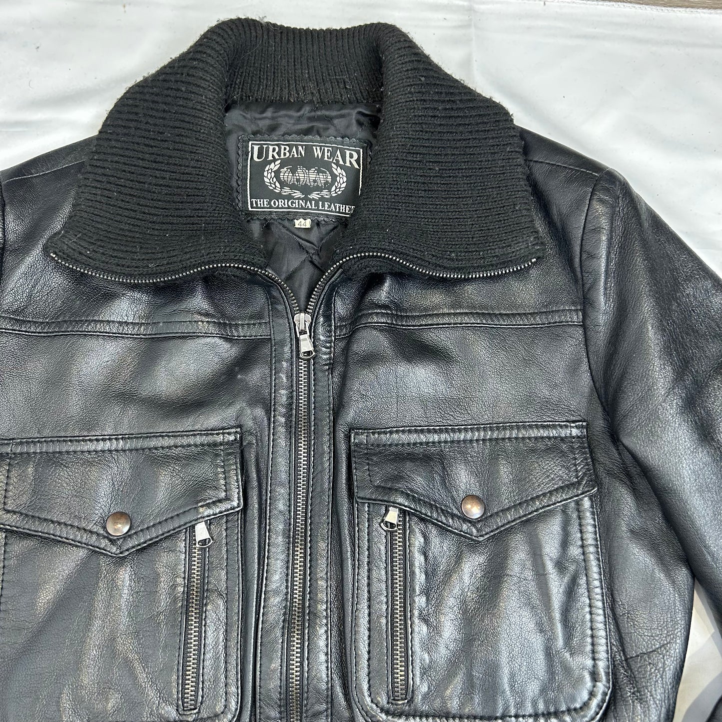 Vintage y2k style cropped boxy black leather jacket