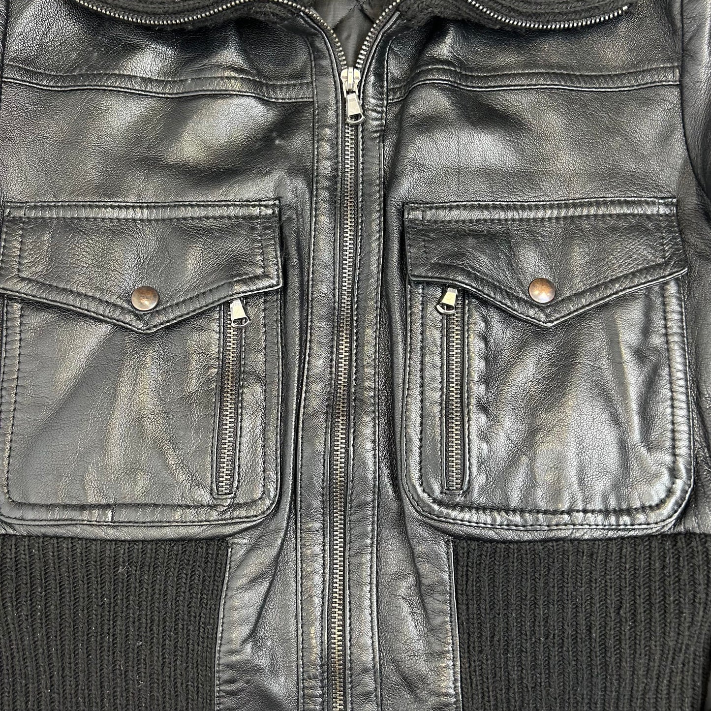 Vintage y2k style cropped boxy black leather jacket