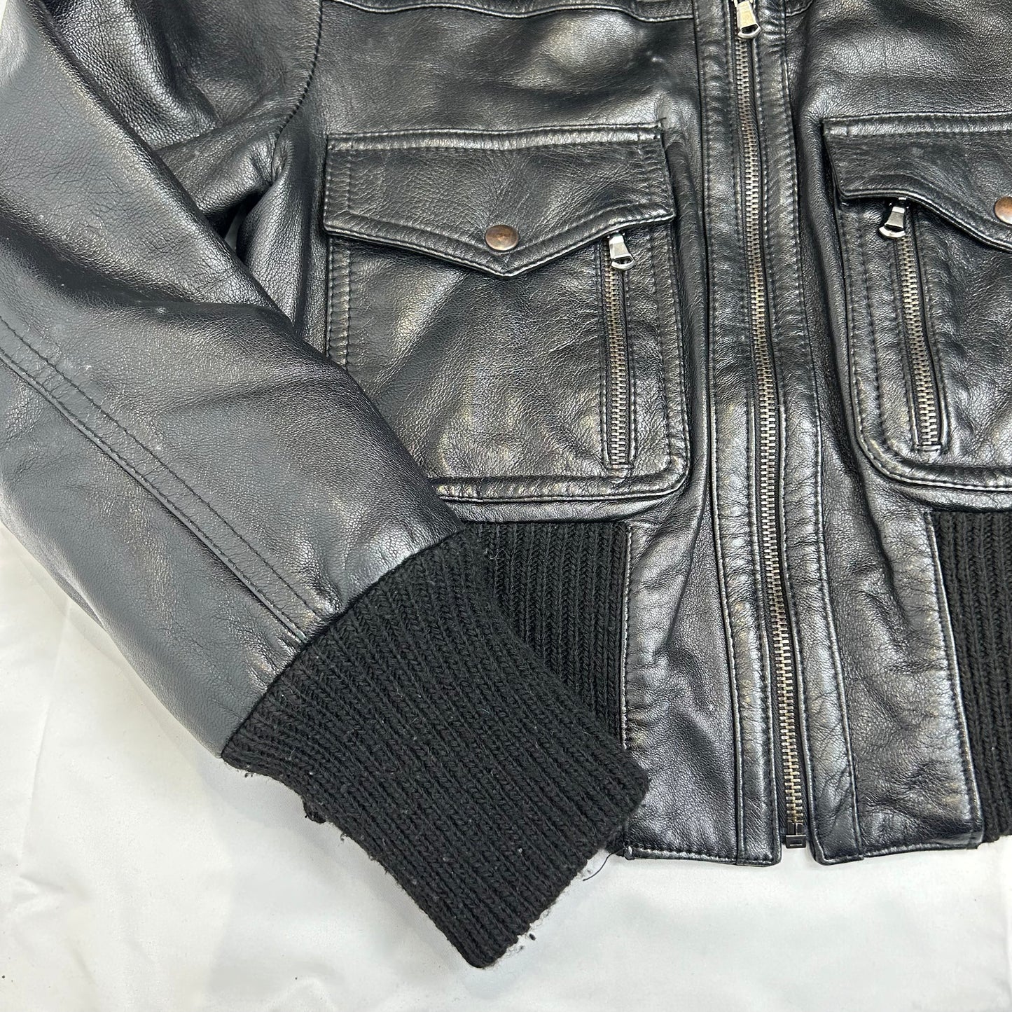 Vintage y2k style cropped boxy black leather jacket