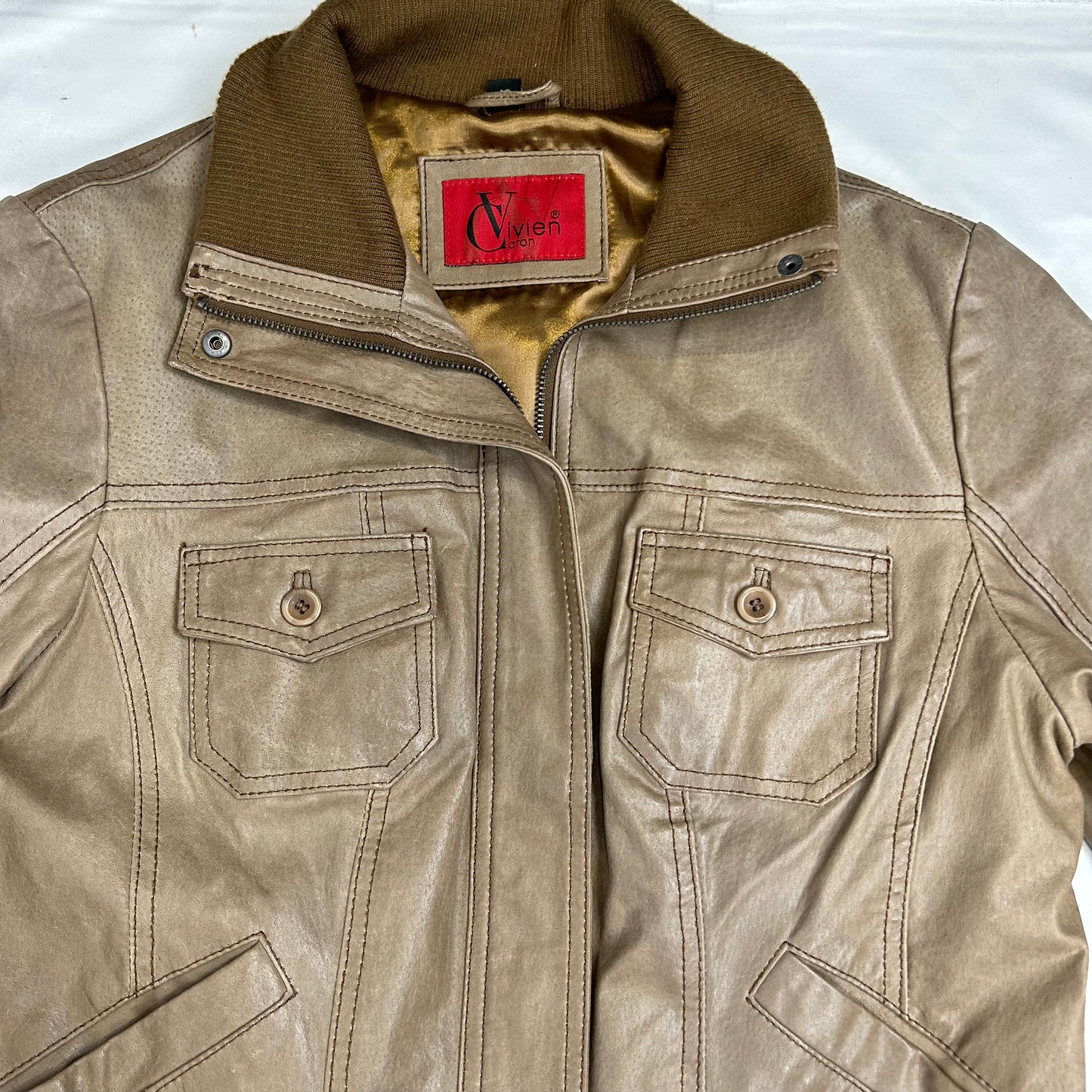 Vintage y2k style beige leather jacket