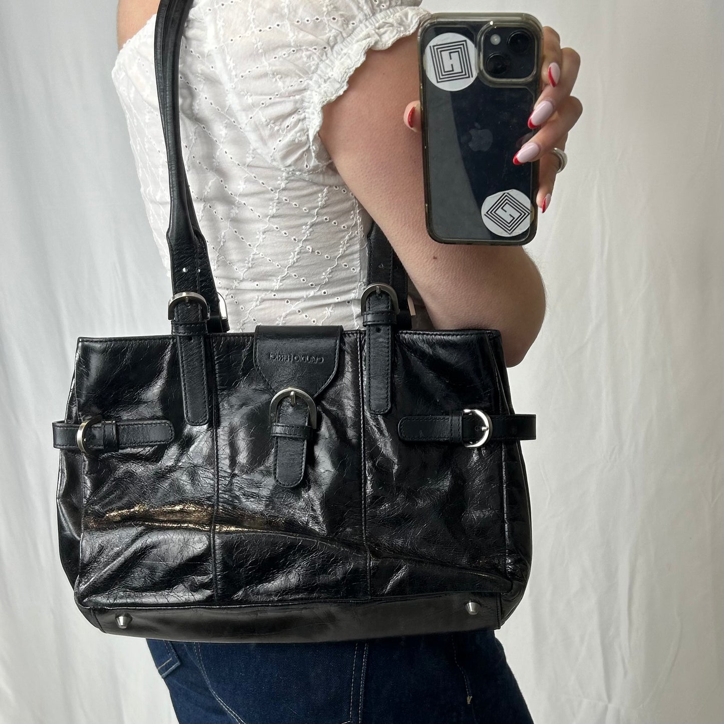 Vintage y2k style black leather shoulder bag