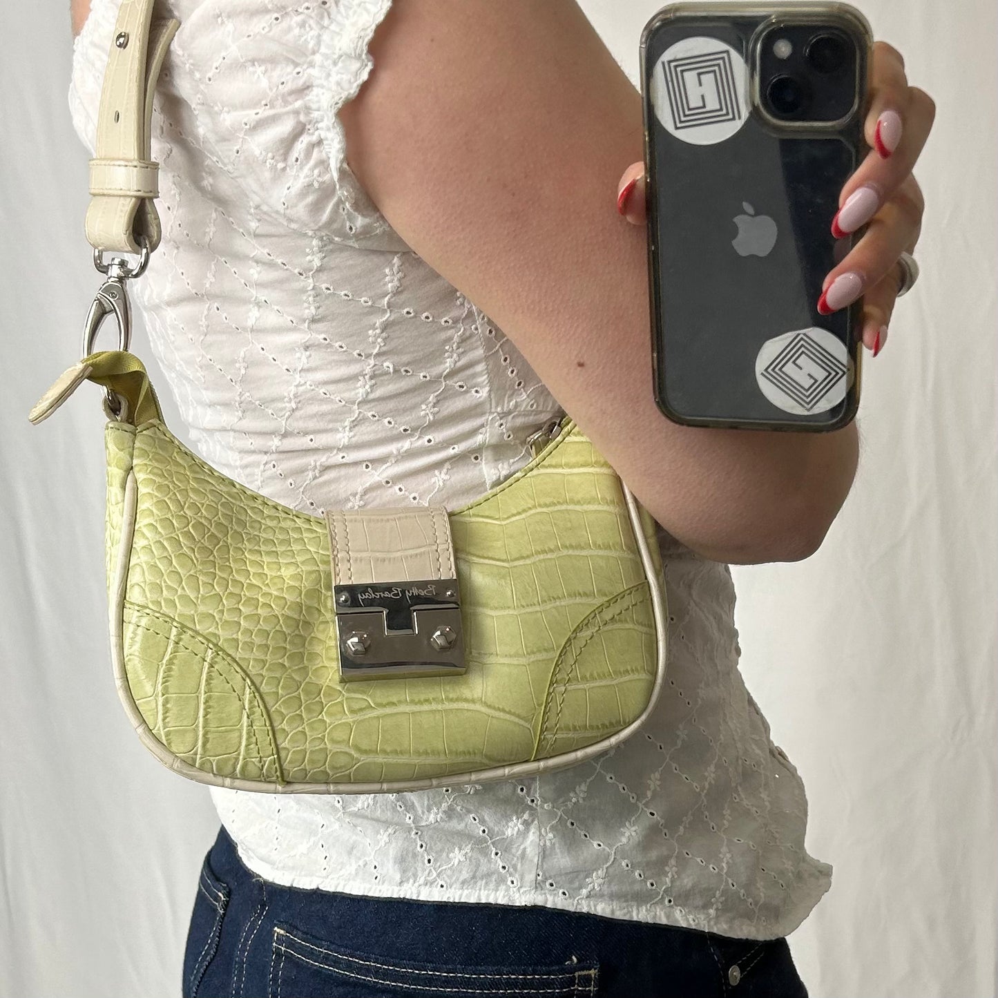 Vintage y2k style croc effect leather shoulder bag
