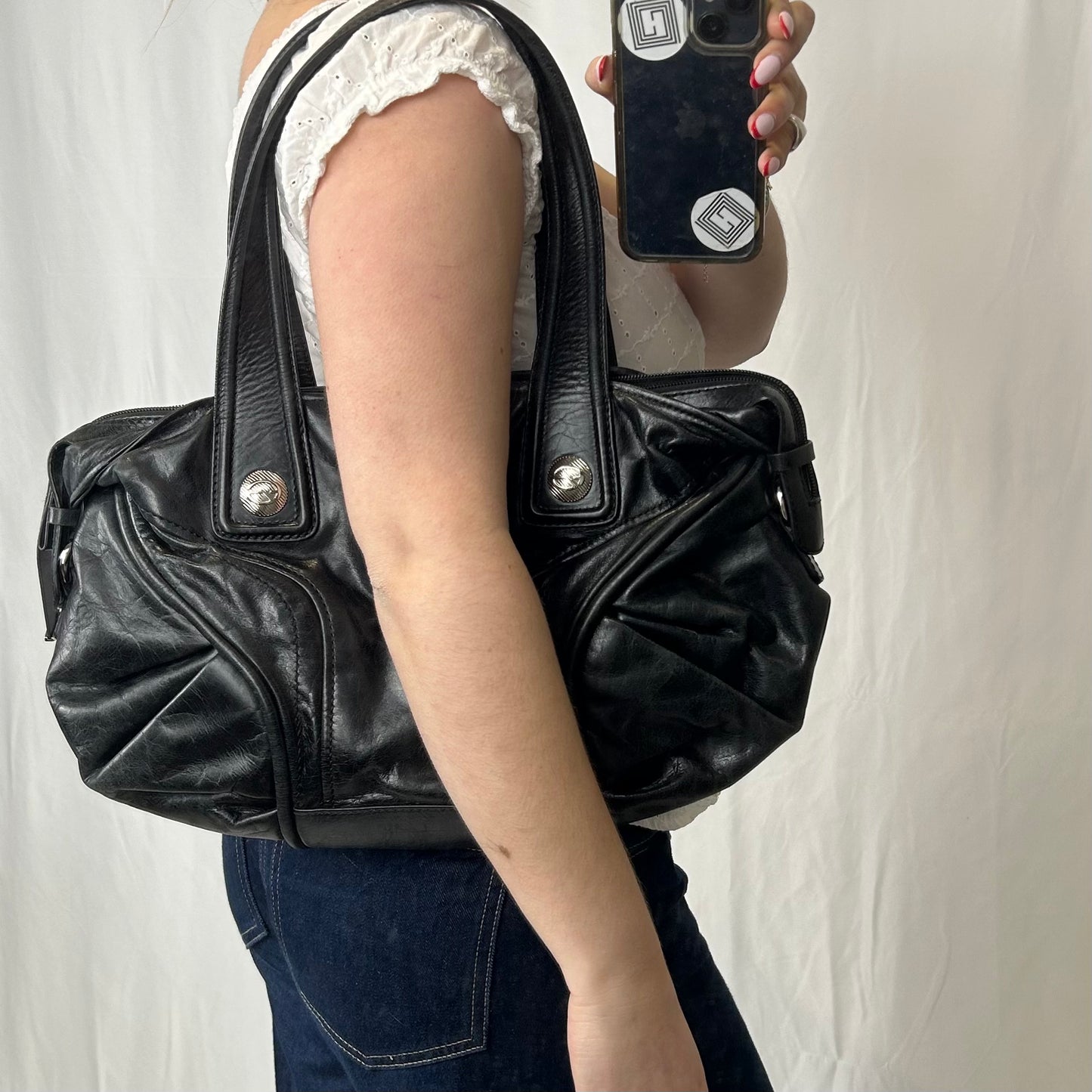 Vintage y2k style black leather shoulder bag
