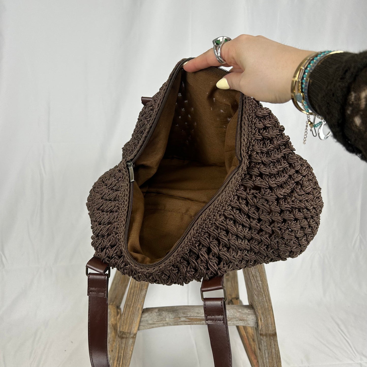 Vintage y2k style brown crochet shoulder bag
